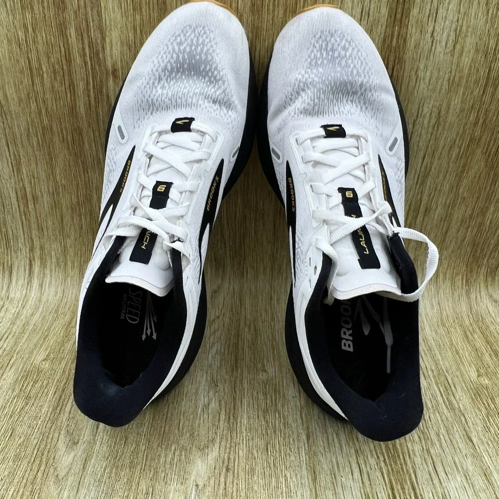 Brooks Launch 9 Men's Size 10 White Black Gold Sneaker Running Shoes 1103861D121